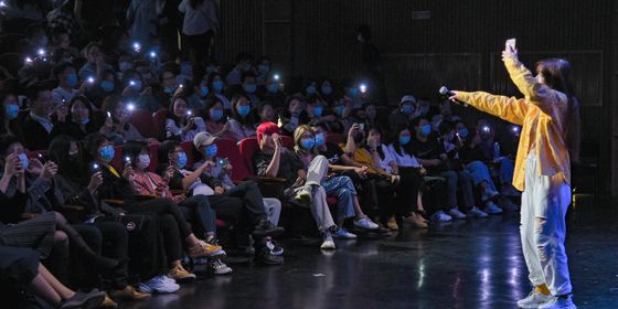 Comedian interacting with audience